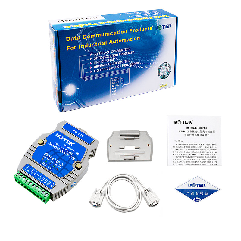 Utai UT-502 rail-type industrial grade serial port rs232 turn 2-way rs485 photoelectric isolated communication converter