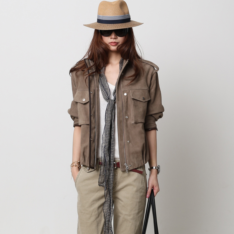 Jiuxi 2026 Autumn New Short Sheepskin Suede Old Money Explorer Shoulder Patch Vintage Loose Genuine Leather Jacket