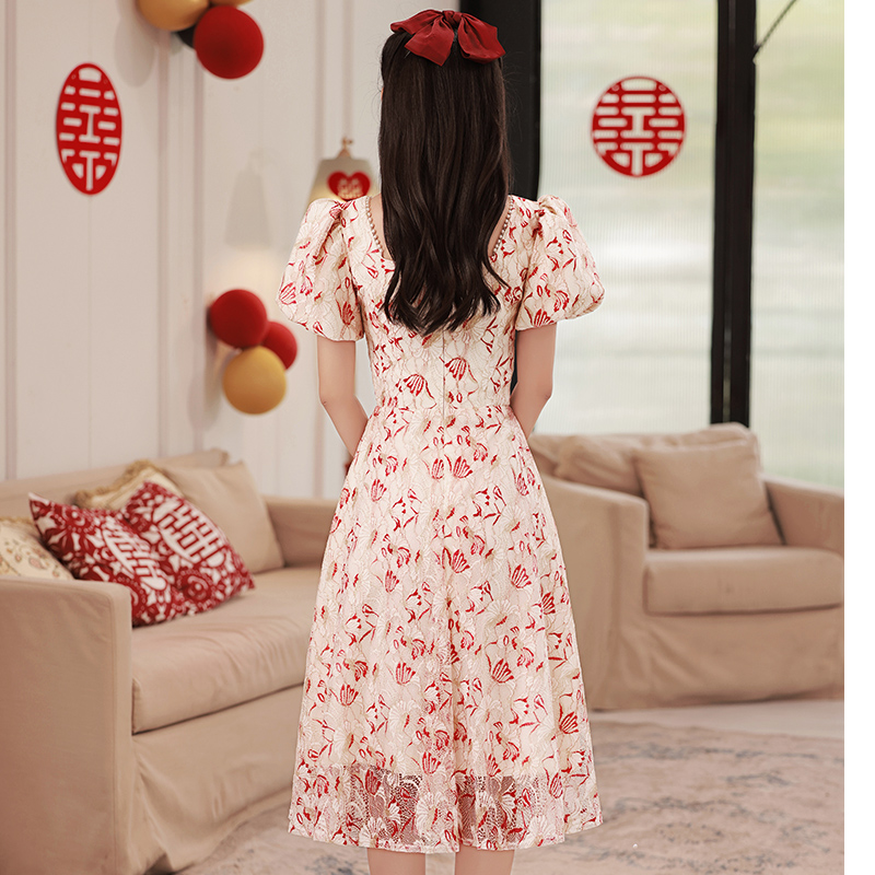 Girls dress, red fashionable evening dress for bride, suitable for teen, floral print Girls dress, red fashionable evening dress for bride, suitable for teen, floral print