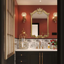 French bathroom mirror retro carved cosmetic mirror American palace style princess vanity mirror led smart bathroom mirror