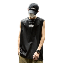 Sports vest mens summer thin ins loose and versatile pure cotton vest Japanese trendy brand printed casual sleeveless t-shirt
