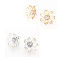 Export to Japan spring and summer new sweet fairy style transparent glass flower ear clip without ear hole ear ornaments