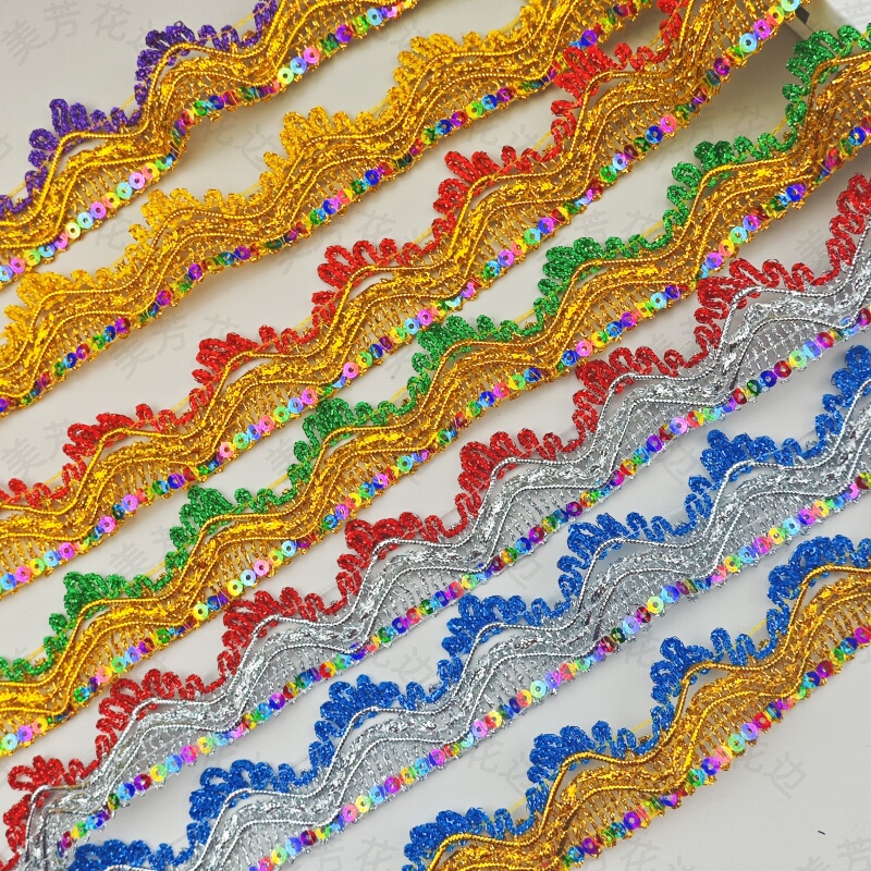 3.5cm Wide Triangular Lace Sequins Ethnic Truck Accessories Accessories Decorative Handmade Flower Basket Gold and Silver Wire Material