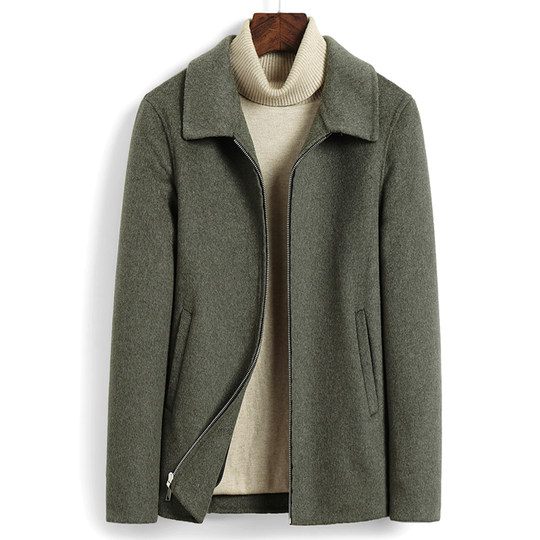 Dekase 纯黑色毛呢大衣男修身春季双面呢夹克短款商务羊毛外套男