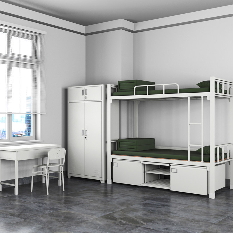 Standard upper and lower bunk iron frame high and low bed 14 steel frame high and low bed dormitory cadre single-layer bed housekeeping wardrobe