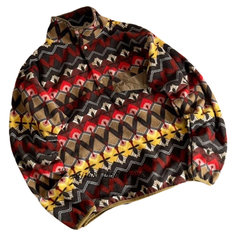 Outdoor Pata Ba Feng Taji Retro Geometric Style Fleece Pullover Stand Collar Warm Sweatshirt Fleece Top