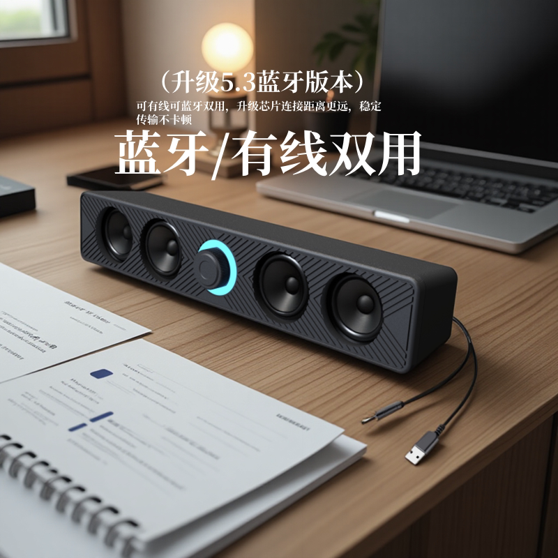 Computer Speakers Desktop Home Use Active Mini Speakers Subwoofer Laptop Long Strip Sound Stereo Speakers