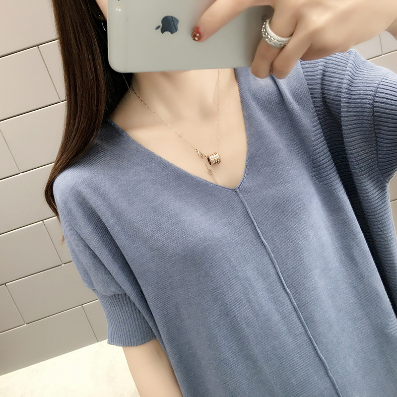 2019 đầu xuân mới áo khoác nữ dài cổ chữ V áo len mỏng lửng lười gió áo thun ngắn tay - Đan Cardigan áo len cổ lọ nữ form rộng