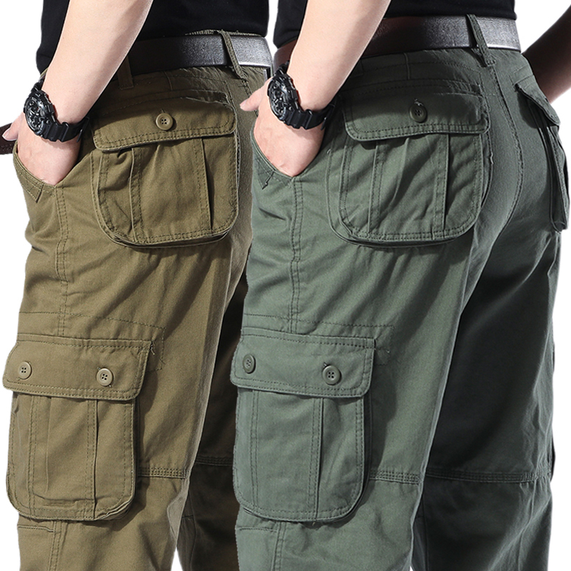Men's Loose Straight-Leg Cotton Cargo Pants with Multiple Pockets, Casual Pants, Welding Work Pants, Durable Cotton Work Pants, Sports Pants, Long Pants