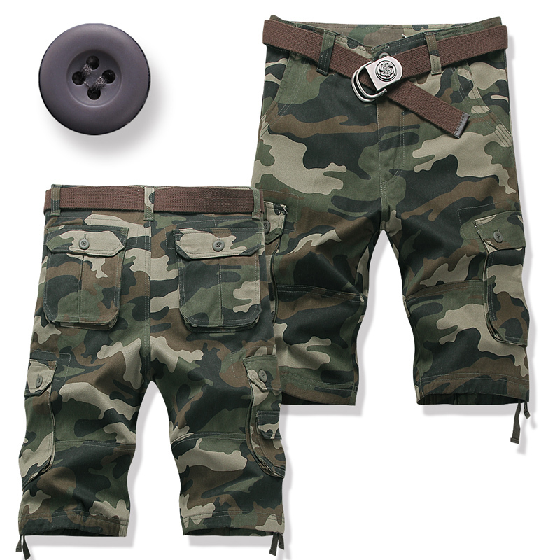 Men's Shorts, Capri Pants, Casual 7/8 Pants, Pure Cotton, Large Size, Loose Fit, Camouflage, 5/8 Pants, Multi-Pocket Work Pants, Includes Belt