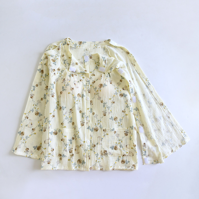 Cotton Gauze Clothing for Head and Neck Radiotherapy, Women's Top with Velcro Sleeves, Chest Pads, and Hospital Pajamas