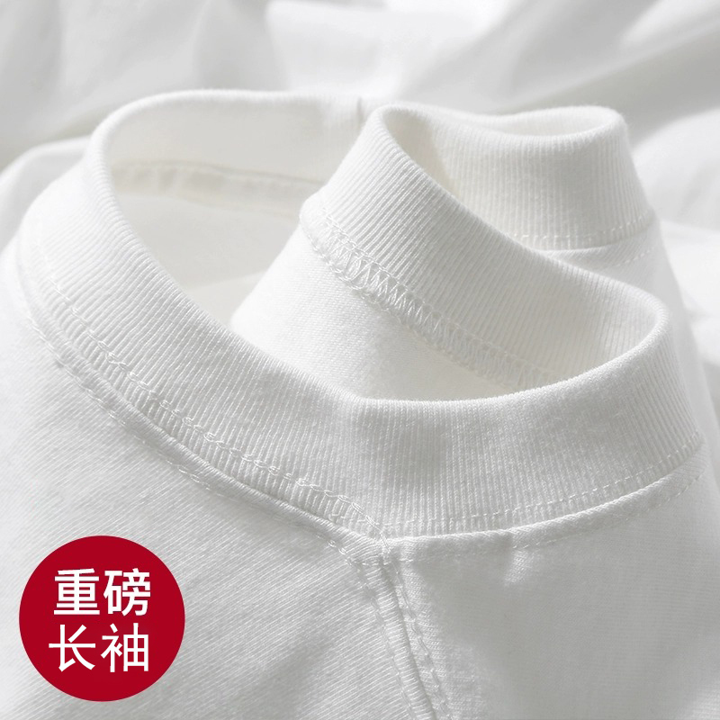 Xinjiang Cotton 300g Heavyweight Thick Non-Transparent Pure Cotton Long-Sleeve T-Shirt, Loose Mid-Length Base Shirt for Men and Women, Autumn and Winter