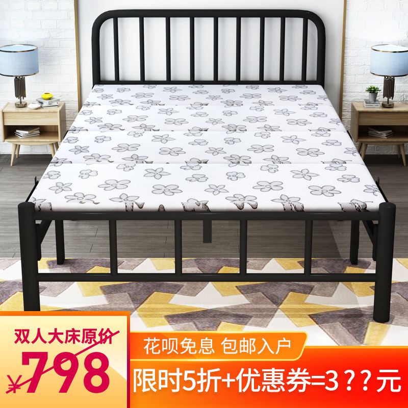 Nap folding bed single person 1 2 meters household adult iron frame bed Lunch break office hard board bed 1 5 simple reinforcement