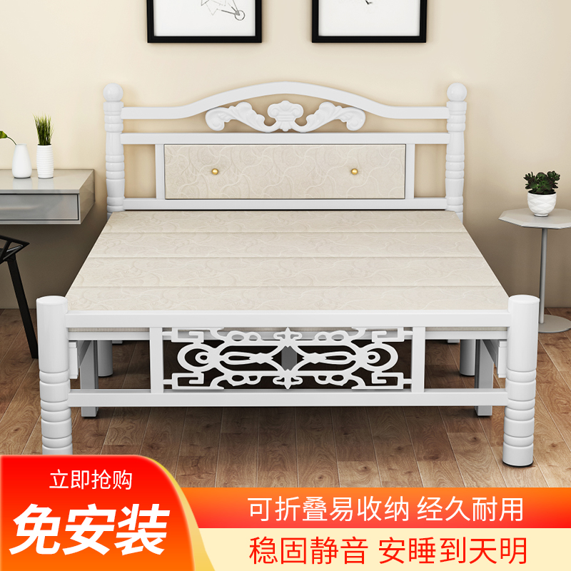 Reinforcement folding bed lunch break bed wooden board bed simple single double bed iron bed home economy type 1.2 meters 1.5 meters