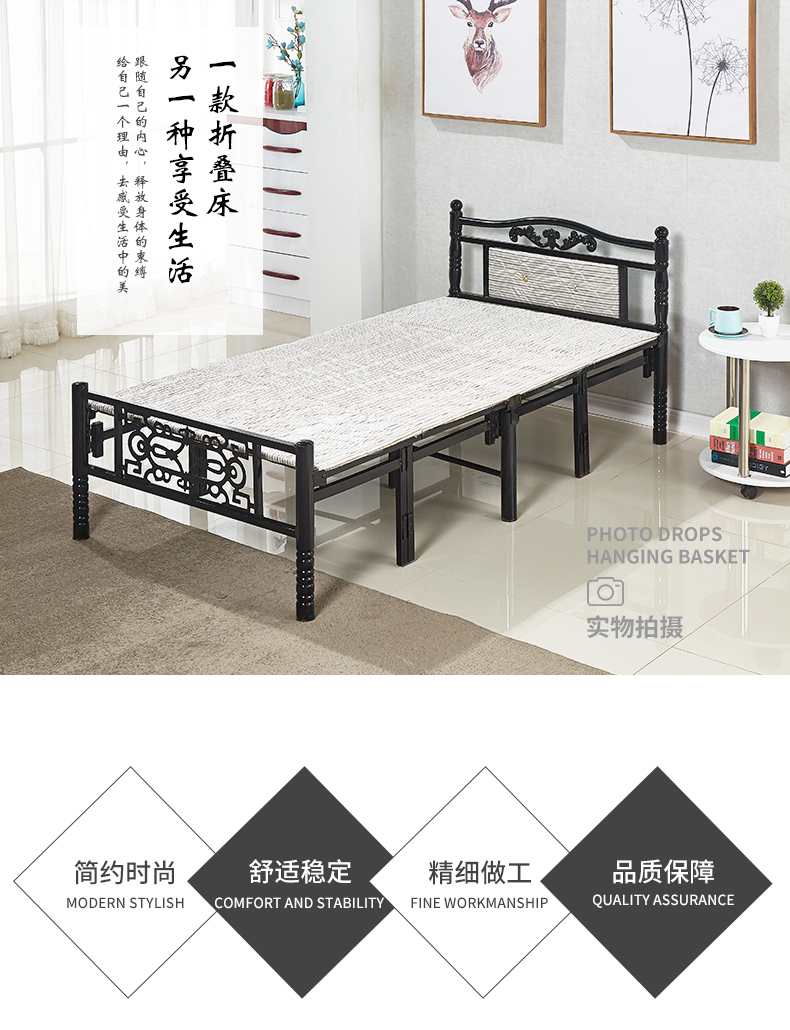 Tăng cường gấp giường ăn trưa trên giường nghỉ ngơi giường gỗ hai người nằm giường sắt giường đơn giản ngân sách 1,2 m 1,5 m - Giường mua giường ngủ