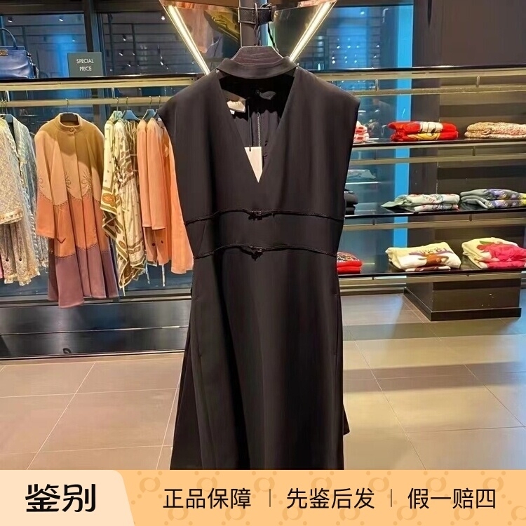 0202 Overseas Stock Gucci Women's V-Neck Sleeveless Black Dress Size 38 40