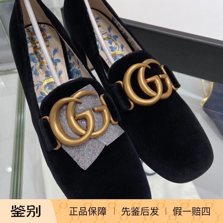 2024 Gucci Women's Velvet Chunky Heel Shallow Mouth Solid Color Everyday Mid-Heel Shoes 2024 Gucci Women's Velvet Chunky Heel Shallow Mouth Solid Color Everyday Mid-Heel Shoes