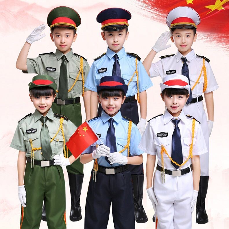 Children's Summer Short-Sleeved Flag-Raising Clothing, Primary and Secondary School Students' Battles, Frigate Military Uniforms, Performance Liberation Military Clothes