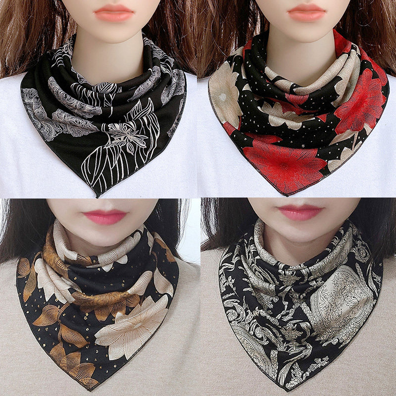 Scarf female mother cervical vertebrae triangle scarf winter thin western style silk scarf spring and autumn warm neck cover fake collar