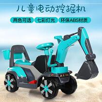   Truck child excavator forklift stroller excavator toy can sit and ride childrens large locomotive Blue