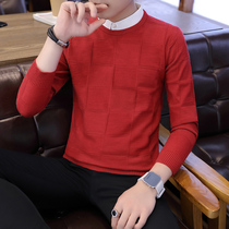 Spring and Autumn Shirt Thin Sweater Mens Fake Two Korean Slim Tide Red Shirt Collar Fake Nirvana