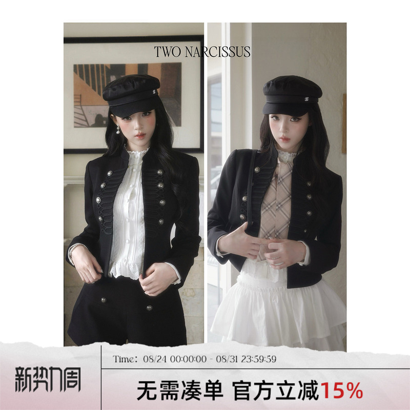 Two Narcissus Black Noblewoman 2.0 26F Napoleon Black Stand Collar Four-Piece Set Feminine Slim Fit Suit