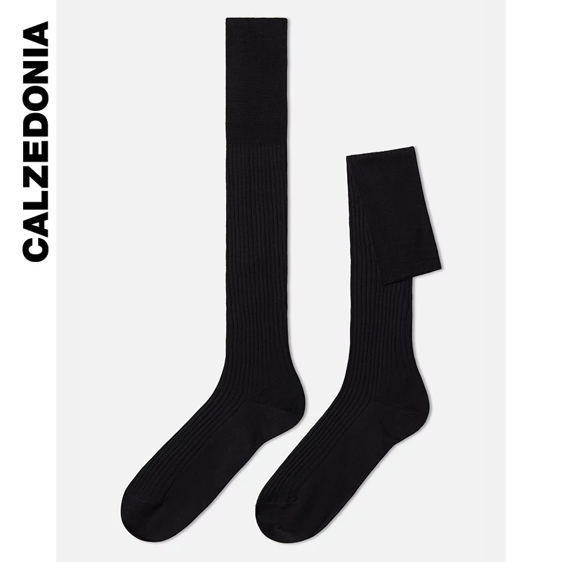 Черные полосатые длинные хлопковые носки с простым дизайном CALZEDONIA мужские UL0080