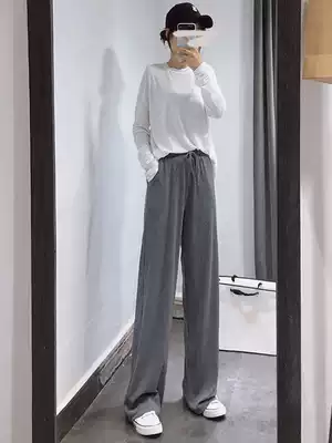 Net Red Ice Silk autumn hanging feeling mop floor loose casual pants slim Joker high waist straight wide pants women thin tide