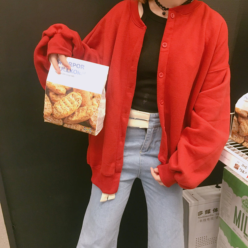 Mùa xuân và mùa đông Mùa đông Mới Hàn Quốc bf Gió ulzzang Loose Lantern Tay áo len Nữ sinh Áo khoác áo sơ mi sọc