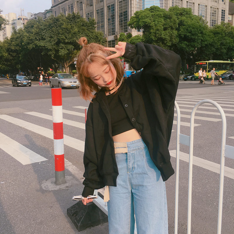 Mùa xuân và mùa đông Mùa đông Mới Hàn Quốc bf Gió ulzzang Loose Lantern Tay áo len Nữ sinh Áo khoác áo sơ mi sọc