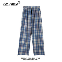 Japanese lattice pants autumn Korean casual pants mens 2020 new trend joker loose thin straight leg pants