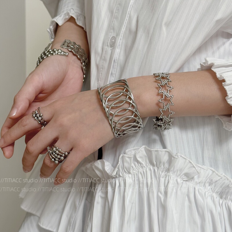 Korean Style ins Silver Metal Hollow Star Bracelet Woven Mesh Bracelet Simple Versatile Stylish Accessory