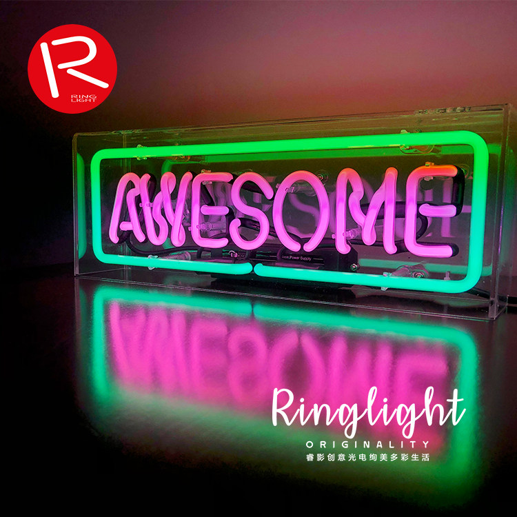 30 years of ingenuity-net red word AWESOME letters handmade glass tube neon light box decoration creative gift