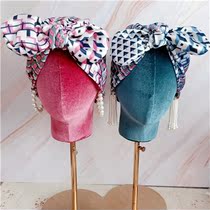 Japanese style vintage geometric abstract bow fashion personality street style Muslim hijab turban cap