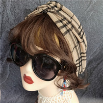 vintage British retro street fashion medieval plaid mesh elastic lady Baotou turban