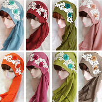 VINTAGE retro pastoral street embroidery flower literary fan wrap head shawl silk scarf multi-purpose turban head cap