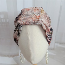 European and American new BAO WEN Baroque printed silk personalized all-match baotou hat home styling Muslimturban