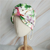 Fashion Japanese wild satin butterfly flower big-name catwalk model Muslim Xinjiang minority turban head cap