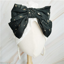 Japanese sweet and elegant lady fashion exaggerated bow lace hollow hair pocket head scarf head cap turboan