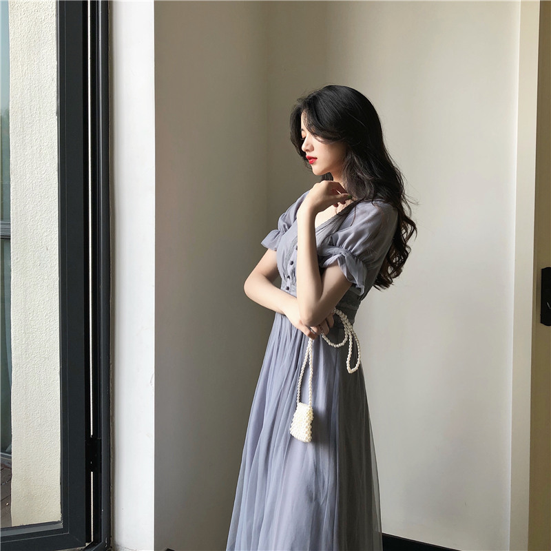 迈缔诺 Long fitted dress, brace, french style, maxi length