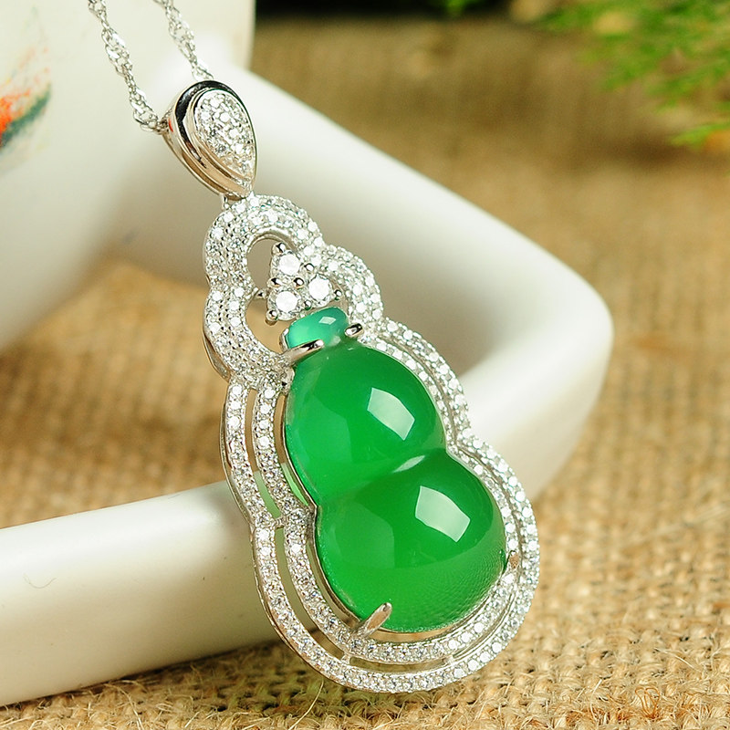925 Silver inlaid natural green jade hoist pendant fashion woman silver - set necklace crash certificate