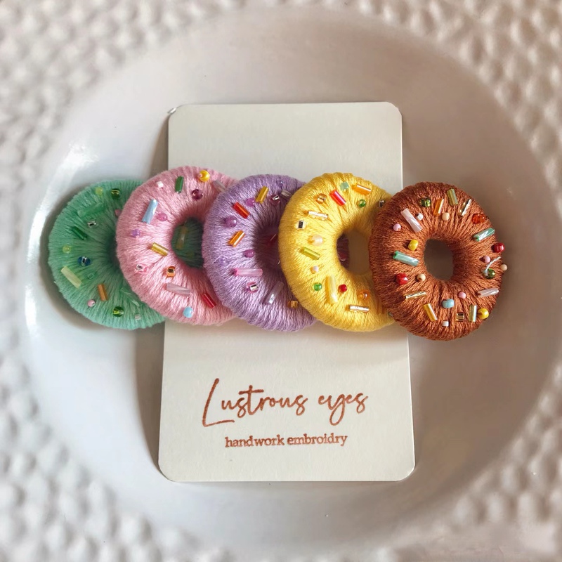Lustrous Eyes Donut ins Style Handmade Embroidered Hairpin Brooch Hair Accessory