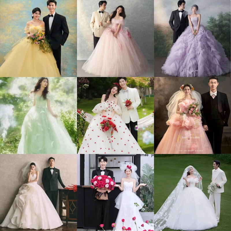 New Style Colorful Yarn Photo Studio Theme Forest-Style Outdoor Lawn Princess-Style Outdoor Photography Couple Travel Photography Small Train Dress