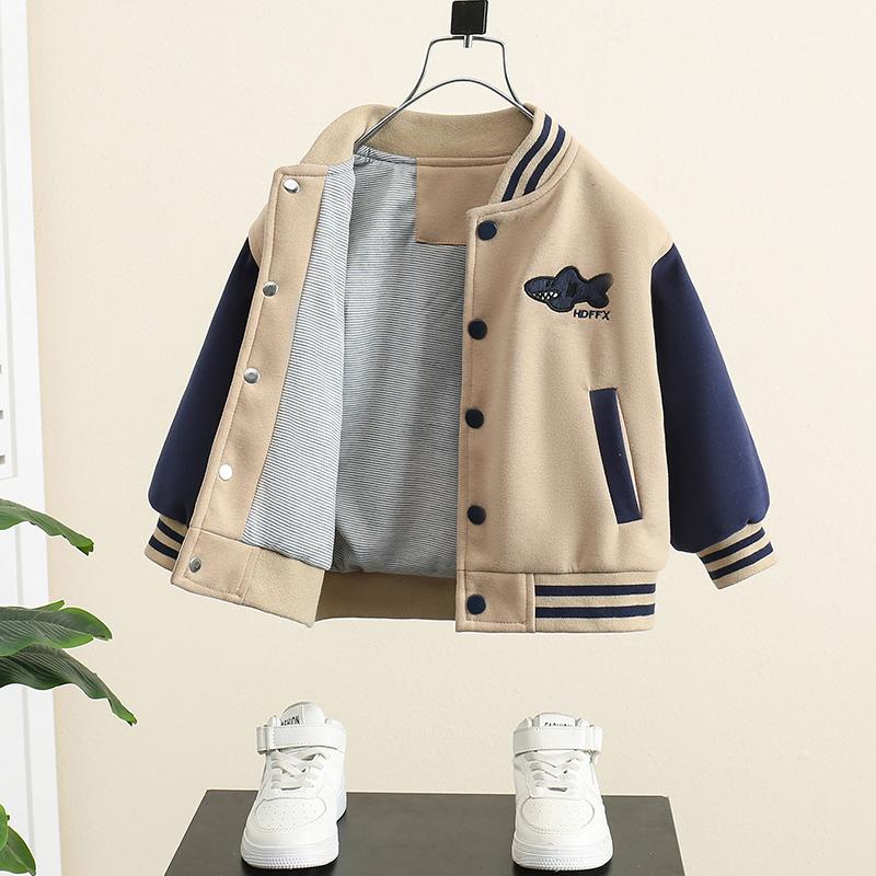 Boys' Jacket for Spring, Autumn, and Winter 2026 New Style Children's Fleece-Lined Thickened Baseball Jacket Baby Autumn Outfit Stylish Clothes Boys' Jacket for Spring, Autumn, and Winter 2026 New Style Children's Fleece-Lined Thickened Baseball Jacket Baby Autumn Outfit Stylish Clothes