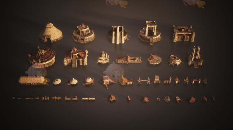 图片[3]-野蛮人原始部落茅草屋生态建筑场景格式 c4d/blender/fbx/obj K036-cg男孩