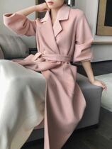 High-end water rippling cashmere coat womens long knee double-sided woolen coat womens 2021 New