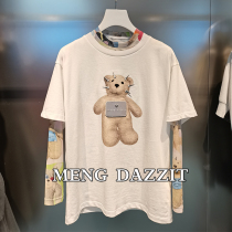 P71001023 autumn new fake two cute bear printed long sleeve T-shirt top women ins tide