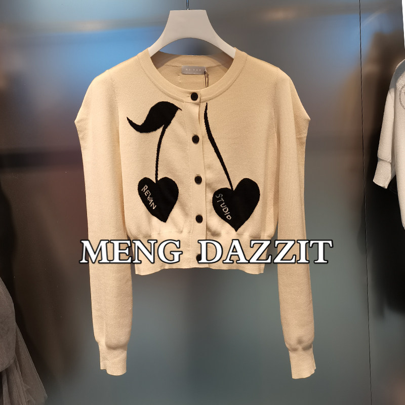 Autumn new retro loving pattern round collar short jacket knitted cardiovert P70106290