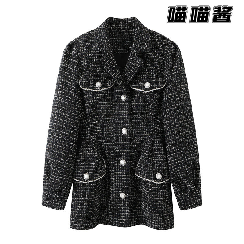 Zhou Dongyu with Yundi 2022 Spring New Small Fragrant Wind Weaving Plaid Wool Coat Female 3E1F416