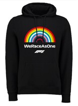 F1 perimeter sign rainbow pattern WeRaceAsOne slogan fleet LOGO Lianhood headsets
